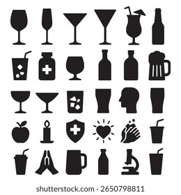 Various drinkware and icons glass bottle cocktail beer mug