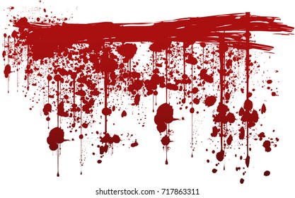 various dripping blood splashes,collection of dripping drops and trail blood paint splatters on white background, Halloween vector concept