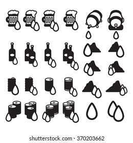 Various drops icon set. Oil, water, beer, vine. Vector eps 10.