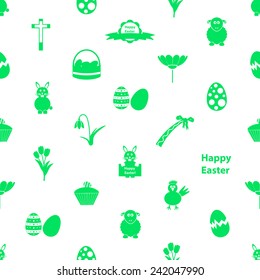 various Easter icons seamless white and green pattern eps10