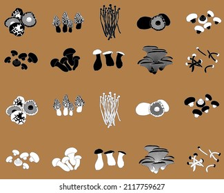 various edible silhouette mashrooms outline by vector design