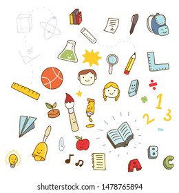 various education school related vector illustration doodle symbol set