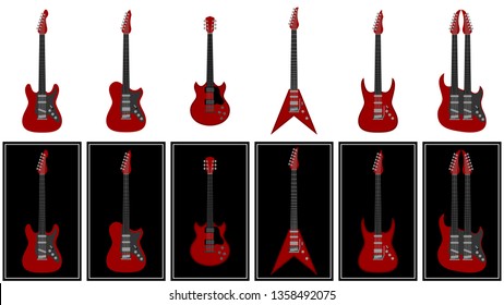 various electric guitars set vector illustration red