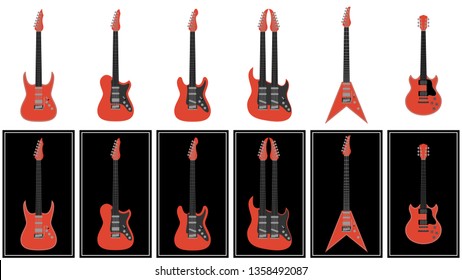 various electric guitars set vector illustration red pink