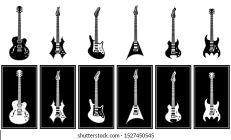 various electric guitars set vector illustration monochrome