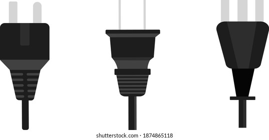 Various electric plugs, illustration, vector on white background