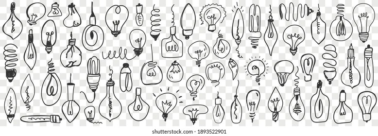 Various electrical lamps doodle set