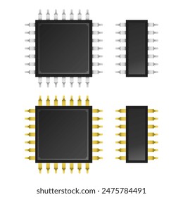 various electronic chips and microcontrollers in different shapes and pin configurations. Ideal for engineering, circuit design, microprocessor, hardware development, and technology-related design