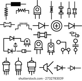 Various electronic schematic symbols used in circuit diagrams for design and engineering purposes