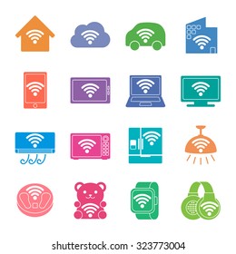 Various electronics appliances and wireless communication icon