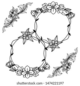 Various elegant card, with abstract leaves and wreath frame. Vector