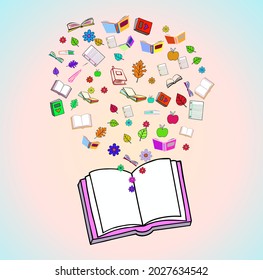Various element flowing from a book. Vector illustration