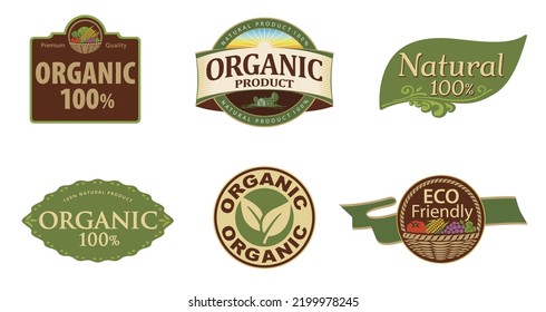 Various emblems expressing organic and natural