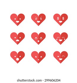 Various emoji red heart faces isolated on white background