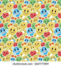 
various emojis and snowflakes red yellow blue green colors