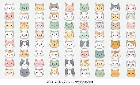 A Various emoticon of Cute Cat Face in set of vector