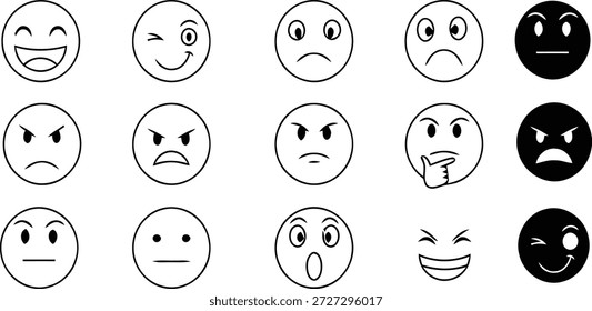 Vários emoticon enfrenta expressões emoções sorridente