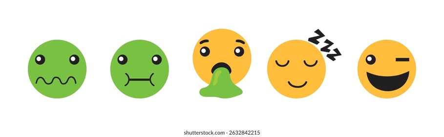 Various emotion icon Set. Yellow emoji symbol. Smiley collection. Emotions. Social media emoji icons. Vector illustration