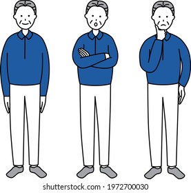 Various emotion whole body elderly man