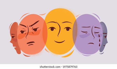 Various emotions and facial expressions of one person. Psychological concept vector illustration.