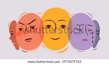 Various emotions and facial expressions of one person. Psychological concept vector illustration. Stockfoto © 