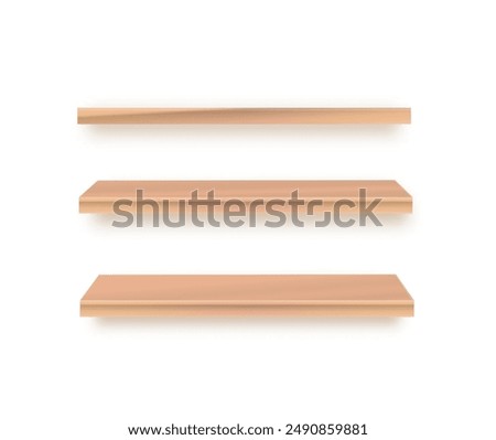 Various empty wooden store shelves set. Grocery rack. Vector