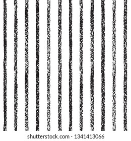 Various endless textured chalk, pastel drawn stripes background. Seamless repeat vector striped black and white pattern. Parallel hand drawn artistic rough wide bars, streaks, lines chalkboard texture