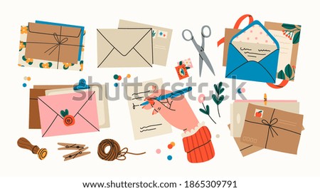 Similar – Image, Stock Photo Envelope with hand drawn paper flowers deco arrangement on yellow background. Greetings concept, invitation, wedding birthday card.