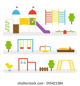 Various equipment of playground ride things vector illustration flat design