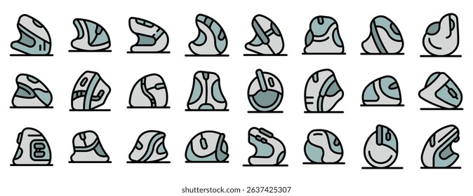 Various ergonomic mouse designs in a minimalist style