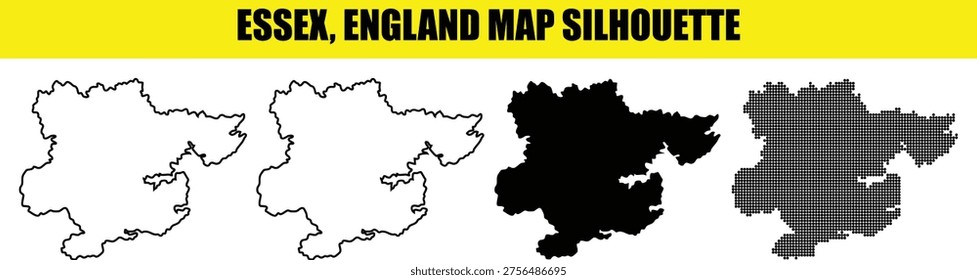 Various essex map silhouettes for vector design needs featuring thin black borders solid shapes and stylish halftone patterns perfect for marking locations and regional data visualization