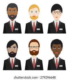 Various ethnicity business men. Flat illustration.