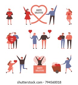 Vários eventos para casais celebrando Dia dos Namorados. desenho plano ilustração vetorial