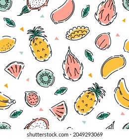Various exotic fruits seamless pattern. Healthy food. Vector background.