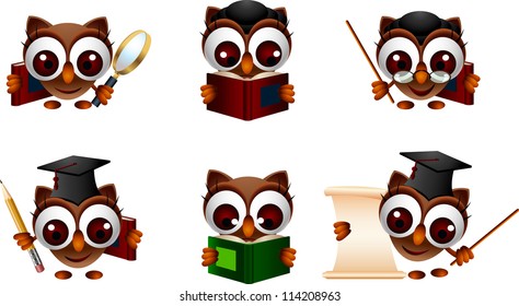 various expression cartoon illustration of a cute owl