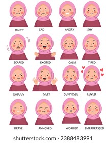 various expressions and moods of a Muslim girl