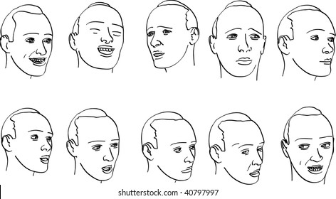 various expressions on men's faces