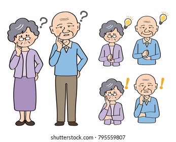 Various expressions of the senior couple