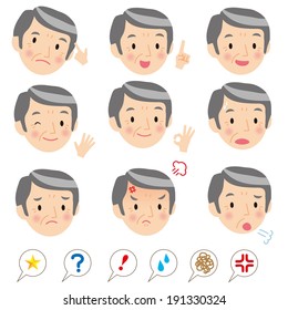 Various expressions, senior man
