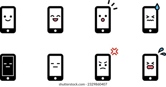 Various expressions of smartphone icons with faces