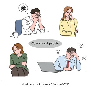 Various expressions of stressed office workers. hand drawn style vector design illustrations. 