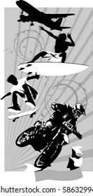 Various extreme sports on a gray background (vector illustration)