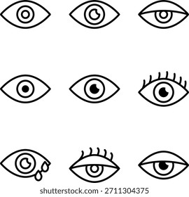 Varios iconos de ojos que representan diferentes expresiones y conceptos de visión.