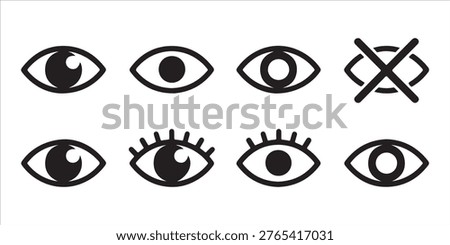 Various eye vision symbols, including open eyes, closed eyes, and hidden eye with a crossed-out look.