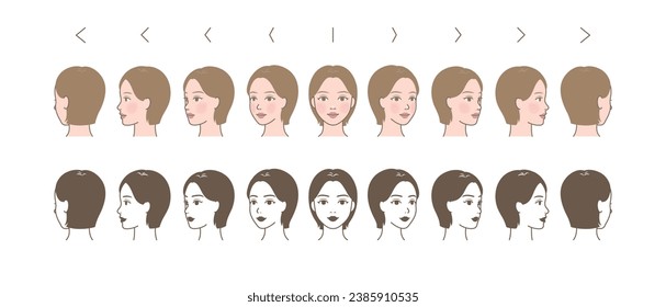 Various face angles of beautiful woman character