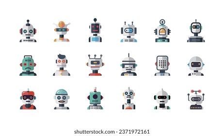 various faces of humanoid robots headshot in frontview