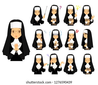 Various facial expression sets of nuns 02