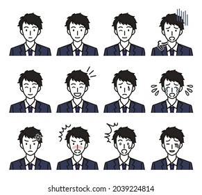 Various facial expressions of boys' junior high school and high school students