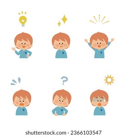 Various facial expressions, children, boys' illustrations, set materials