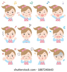 Various facial expressions of children set (upper body) girl